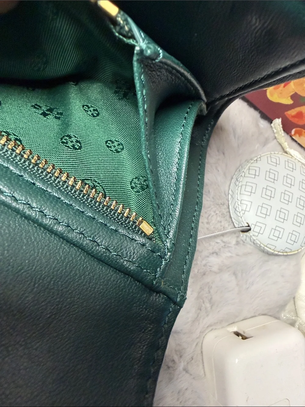 Tory Burch Emerald Green Quilted Leather Mini Wallet